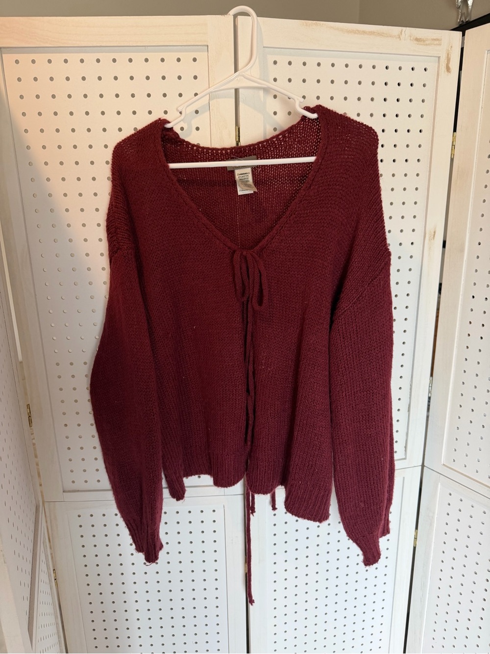Sans Souci - Women's Burgundy Knit Tie-Front Sweater